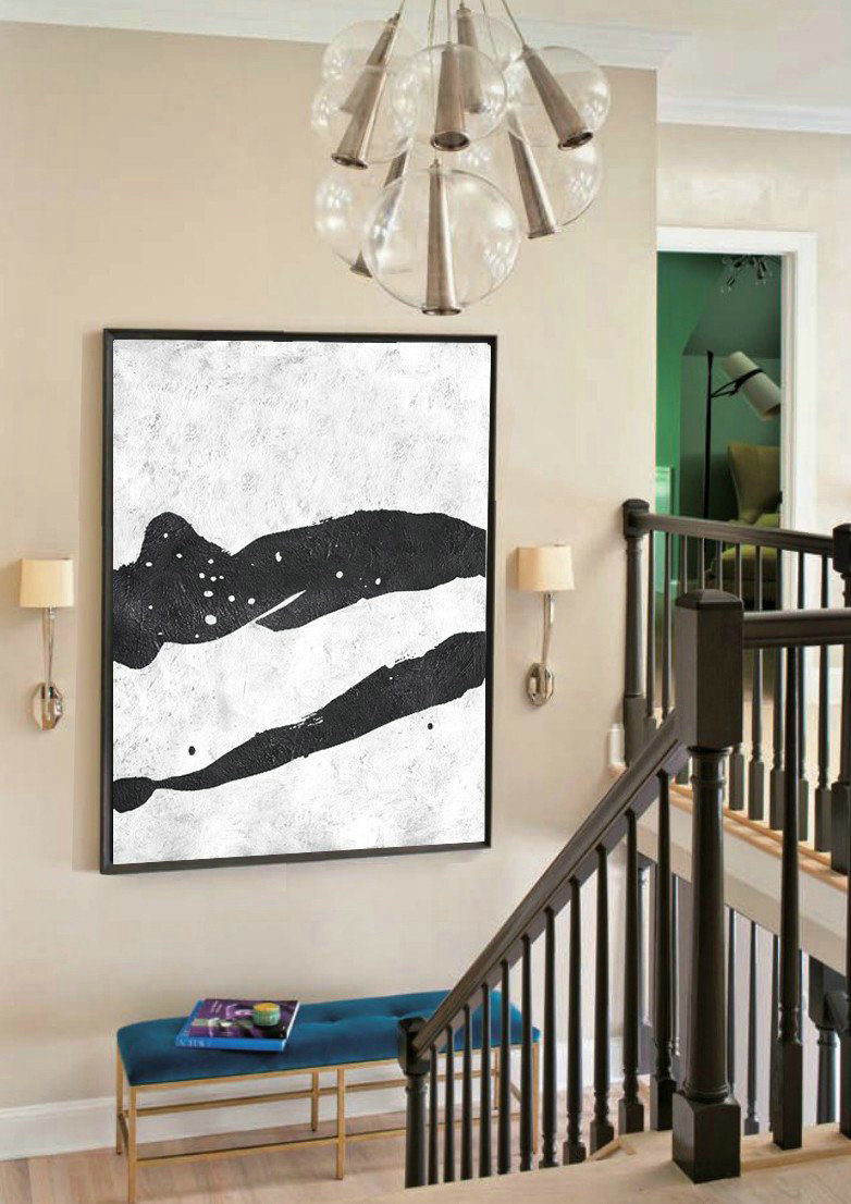 Black And White Minimal Painting On Canvas,Hand-Painted Contemporary Art #R8R3